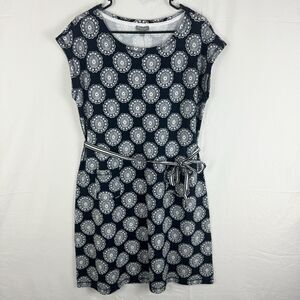 T by Talbots Medallion Geometric Print Knit Tie Waist Dress Size M Coastal